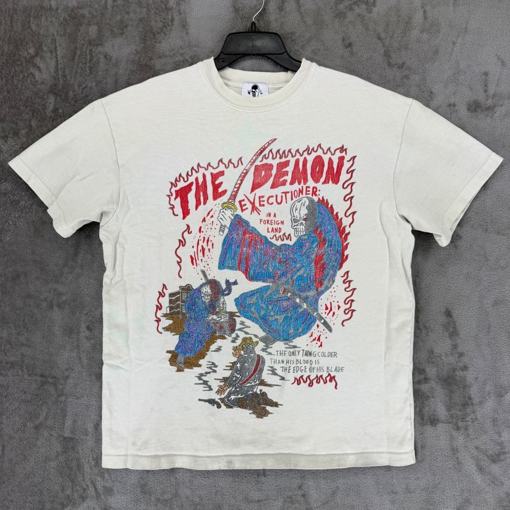 Warren Lotas The Demon Executioner Graphic T-Shirt Cream Mens Large USA Made
